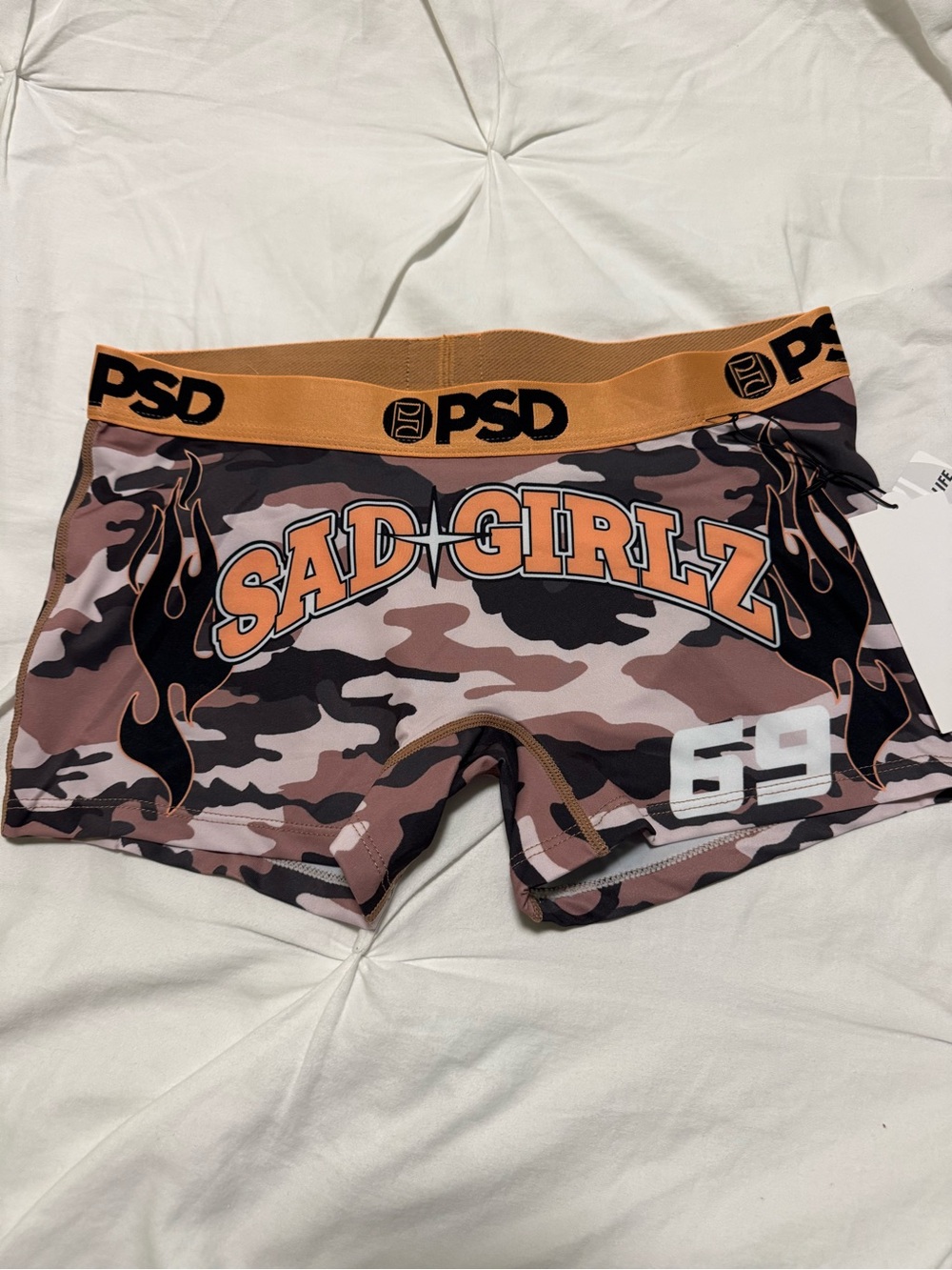 PSD Sad Girlz Camo Performance Women's boyShorts - Orange/Black underwear Sz m